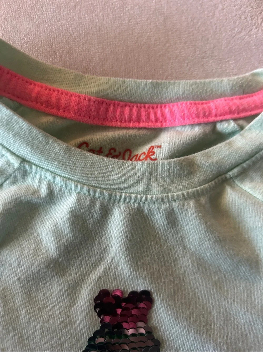 Cat & Jack Mint Green Short Sleeve Sequin Cactus Tee